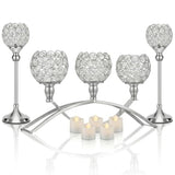 Silver Crystal Candle Holders, Decorative Arch Candelabra Centerpieces for Tables, 3-Arm Candlesticks Holder and 2 Glass Holders, Silver Table Decor for Wedding, Party, Anniversary