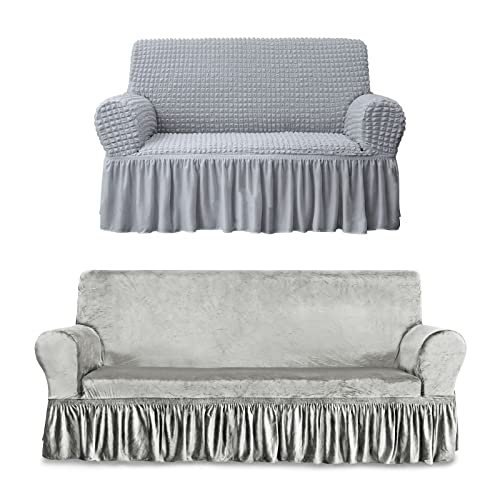 NICEEC Grey Loveseat Covers and Couch Cover Bundle