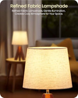 Small Bedside Lamp, 14.6" Small Table Lamp with Beige Linen Shade & Brown Wood Base, Mid Century Modern Lamp for Hoom Decor, Tripod Table Lamp for Bedroom, Living Room, E26 Socket, LE51TL05