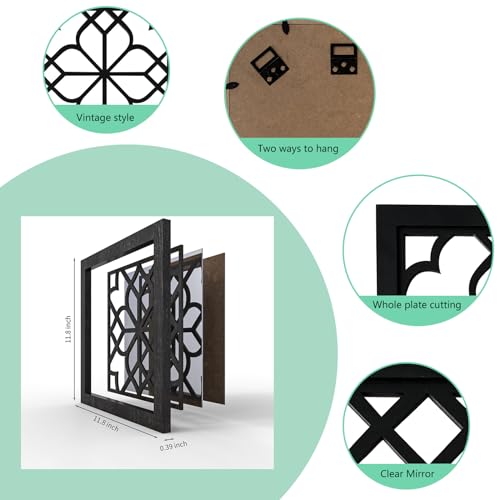 ZEXUIRU 4 Set Rustic Wall Mirrors for Bedroom Bathroom Living Room Entryway Wood Farmhouse Square Easy to Hang Framed Decorative Accent Hanging Wall-Mounted Mirror Set for Living Room - Black