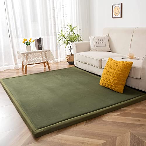 MAXYOYO Play Mat, 1.2" Thick Memory Foam Soft Padded Carpet with Non-Slip Backing, 3x5 ft Japanese Tatami Rug Living Room for Kids, Toddler, Children, Nusery(Olive Green)