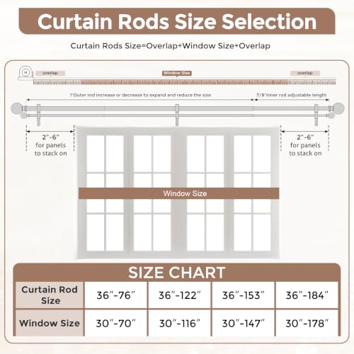 Double Curtain Rod 36-76 Inch, Boho Wood Decorative Dual Curtain Rods for Windows, 1" Adjustable Heavy Duty Double Rod, Unique Handmade Imitation Weathered Wood Grain Leaf Finials Design