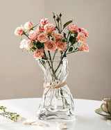 FOWSEEK 6 Inch Small Glass Flower Vase, Irregular Clear Flower Vases for Centerpiece Table Indoor Desk Decor, Modern Art Decorative Vase for Home Office Wedding Bookshelf Housewarming Gift