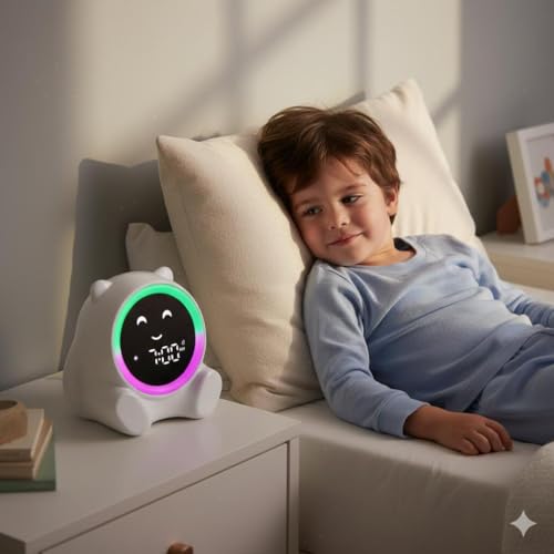 LIVEVIE Pali Kids Sleep Training Clock with Visual Countdown Ring, Reward Drawer, Night Light, Sound Machine, App Control, Custom Routines, Battery Backup, OK to Wake Toddler Alarm
