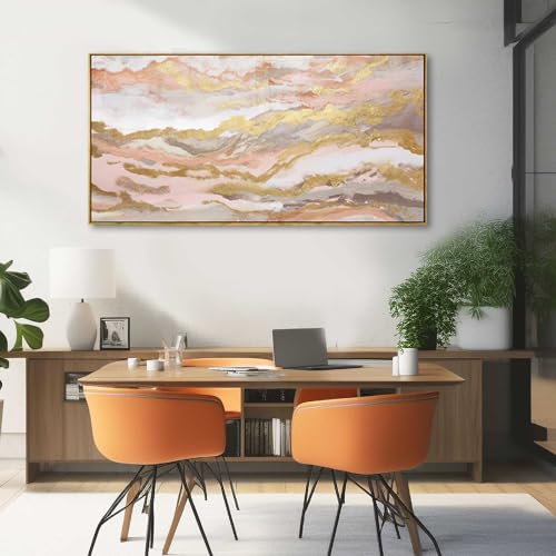 YJYart Pink Abstract Wall Art/Girl Room 20x40 Inch/Large Wall Art for Living Room/Bedroom Decorations Gold Office Decor Kitchen Art Dining Room Decor