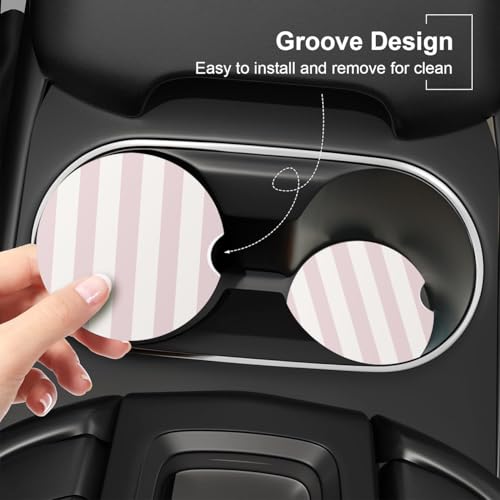 Ceramic Car Coasters – Absorbent Car Cup Holder Coaster Set for Women, Cute Aesthetic Car Accessories for Girls, 2 Pack (Classic Pink)