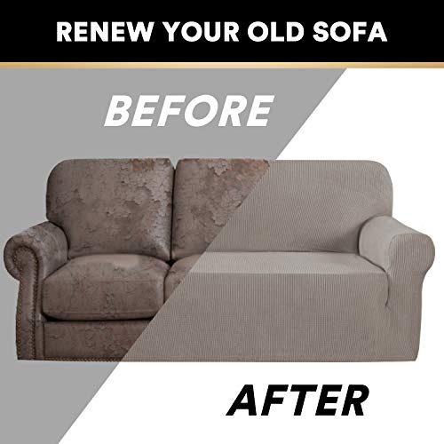 PrinceDeco Stretch Loveseat Sofa Cover Bundle T Cushion Loveseat Slipcover, Taupe