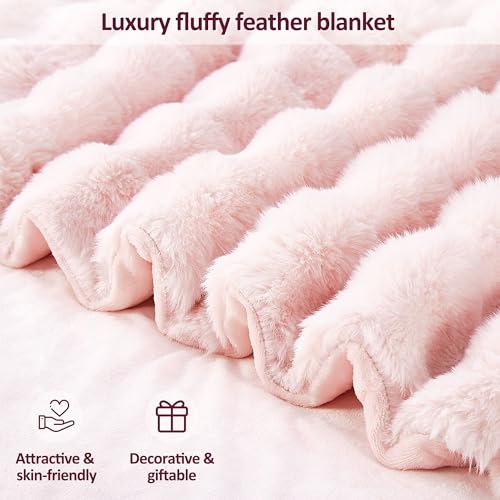 DREAMNINE Soft Faux Bubble Rabbit Fur Throw Blanket for Couch, Thick Cozy Decorative Warm Fuzzy Fur Blanket for Sofa Chair Bedroom Living Room Dorm Women Gift, 50 * 60 Inches, Pink