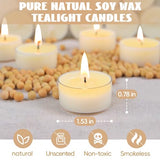 Soy Tealight Candles 50 Pack, 6 Hours Long Burning Tealights Candles Bulk, Natural Soy Wax Tea Light Candle Paraffin-Free, Unscented Small Tea Candle for Emergency,Dinner