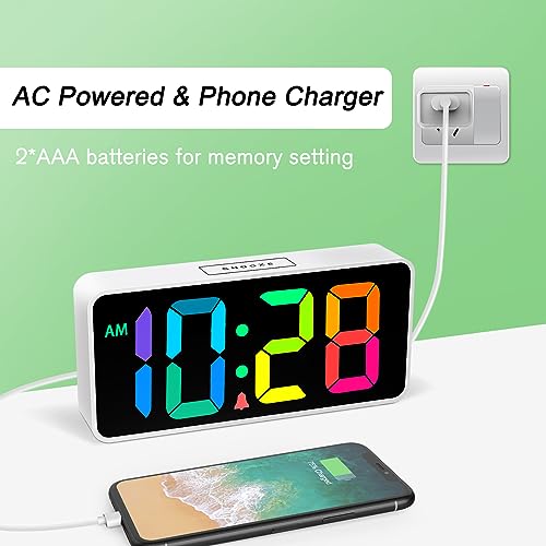 Welgo 7.5 Inches Large Digital Alarm Clock for Seniors & Kids, 0-100% Dimmable Display, USB Charging Port, Adjustable Volume, Easy Operation, Snooze, Outlet Powered for Bedroom