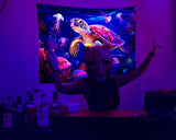 QGHOT Blacklight Turtle Tapestry Glow in the Dark Ocean Tapestry Wall Hanging Black Light Sea Turtle Poster for Kids Teen Room Bedroom Decor 37x29in
