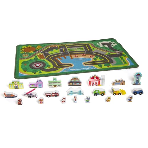 Melissa & Doug PAW Patrol Activity Rug - Adventure Bay (22 Pieces) PAW Patrol Town Mat with Wooden Toys for Ages 3+