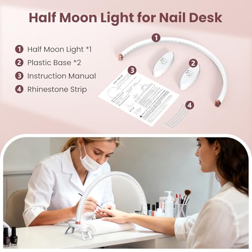Arc Half Moon Light: 16" Half Moon Light with Foldable Bracket for Desk Salon Table Use - No Flicker & Shadow-Free Desk Lamp with Stepless Brightness 3000-6500K for Manicurist Nail Tech
