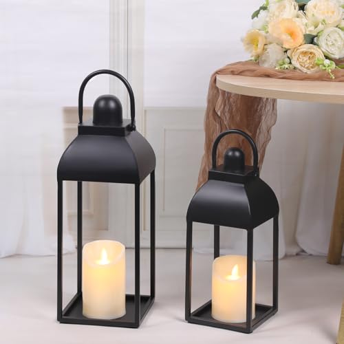 Lanterns Decorative Outdoor Indoor, 17'' 13'' Black Metal Outdoor Lanterns