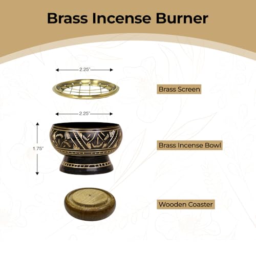 ARO VATIKA Incense Brass Burner (Black) | Used for Burning Charcoal, Sambrani, Dhoop & Resin | for Office Temple Prayer | Wooden Coasterto Hold | Home Purifying Loban Stand