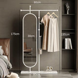 Standing Mirrors Simple Floor-Standing Coat Rack, Bedroom Home Dressing Mirror, rotatable Full-Length Mirror, Clothes Rack(White,80cm)