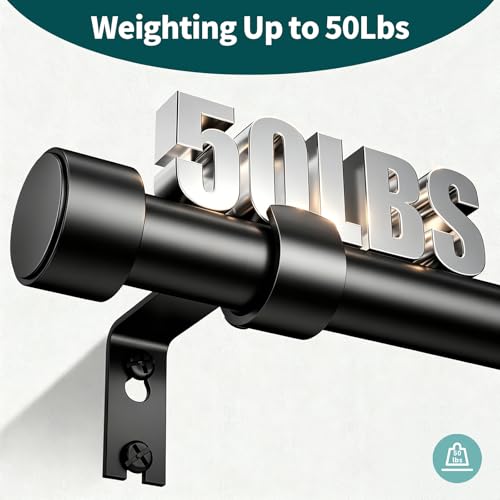 Curtain Rods 72-144 Inch, 1" Heavy Duty Adjustable Curtain Rod for Windows, Black Extra Long Window Treatment Rod, Modern Design, Easy Installation