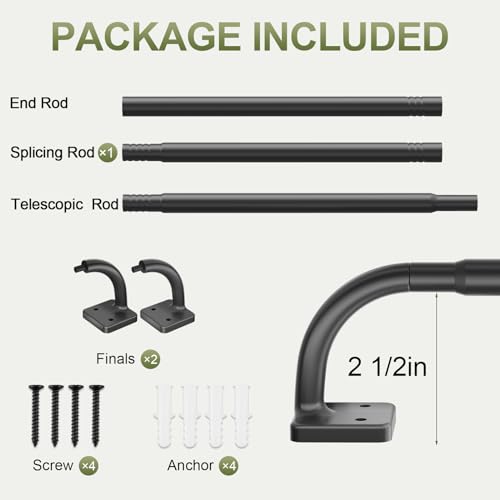 Curtain Rods for Windows 36 to 60 inch, 5/8" Blackout Wrap Around Curtain Rod Telescoping Adjustable for Sliding Door Bedroom Kitchen RV, Black (36"-63")
