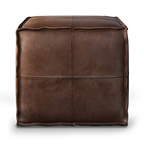 SIMPLIHOME Brody 18" Wide Square Pouf in Distressed Dark Brown Faux Leather