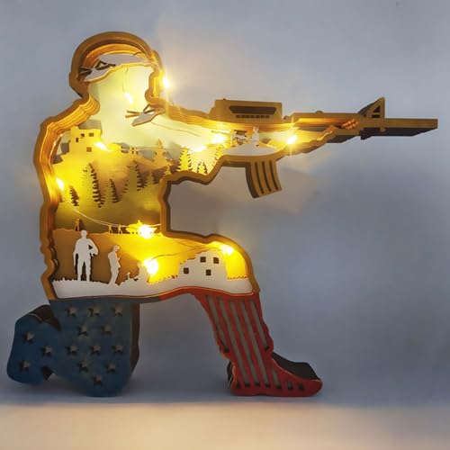 3D Wood Carving Lamp Home Creative Decorative, Funny Family Presents Ideas Christmas Living Room Office Decor Warm LED Night Lights Christmas Birthday Gift for Friend Son Dad Boys (Brave Soldier)