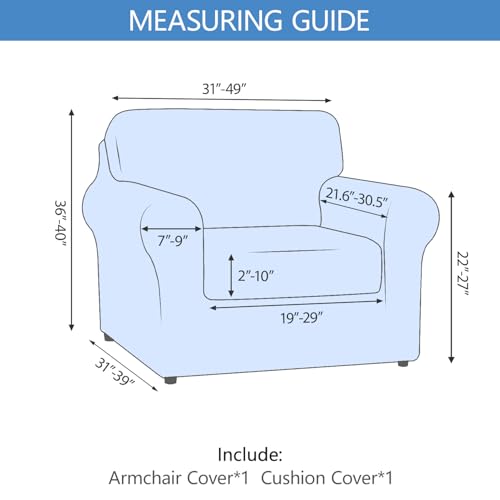 Stretch Sofa Cover Couch Covers, 2-Piece Armchair Cover with Separate Cushion Cover, Washable Soft Spandex Furniture Protector for Living Room(Armchair, Black)
