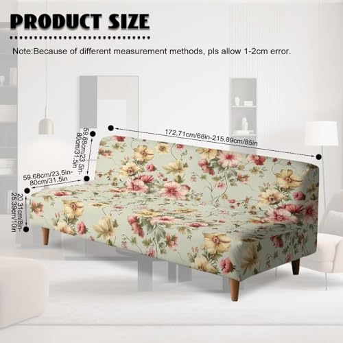 Retro Flower Armless Futon Cover Navajo Southwestern Ethnic Stretch Armless Sofa Slipcover with Elastic Bottom Washable Couch Covers for Sofa Decor