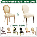 Jacquard Dining Chair Covers Set of 4, Stretch Round Back Chair Cover for Dining Room French Country Dining Chairs Slipcovers for Home Kitchen Hotel Banquet, Beige