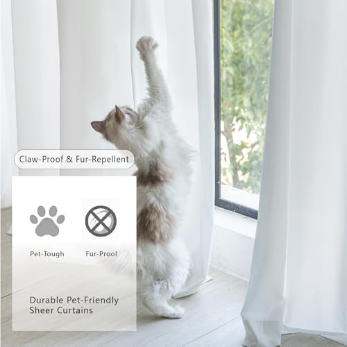 Non-See-Through White Privacy Semi Sheer Curtains That Let Light in 84 Inches Long Light Filtering Sheer Window Curtains Drapes for Living Room Bedroom 2 Panels Set White