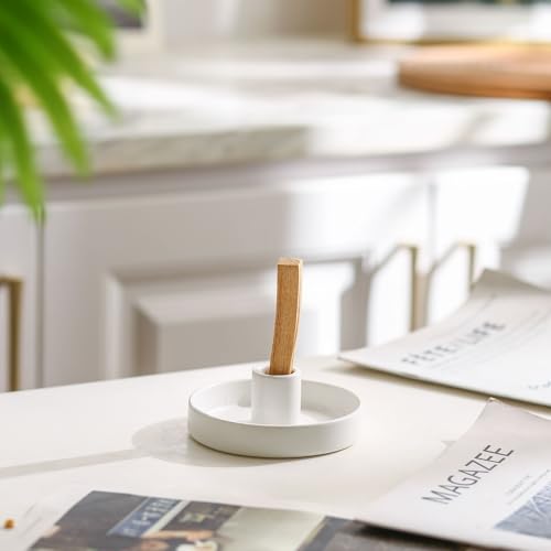 Palo Santo Holder, Ceramic Incense Holder for Palo Santo Sticks, Scent Wood Stand and Ash Catcher, Simple, Sturdy and Well Made Incense Burner, Cozy Speckled White
