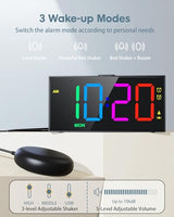 Roxicosly RGB Display Vibrating Alarm Clock with Bed Shaker for Heavy Sleepers Adults, 7-Level Dimmer, Dual Alarms with Weekday & Weekend Mode, Large Digits, Snooze, USB Charger, Battery Backup