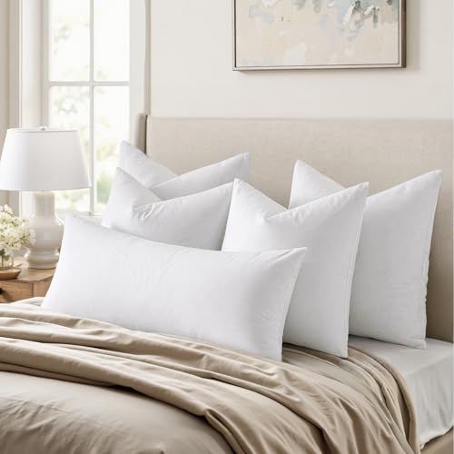 MIULEE 26x26 Euro Pillow Inserts,Set of 2 Down Feather Throw Pillows for Couch Sofa Bed, Decorative Fluffy Throw Pillow Inserts Cotton Fabric,White