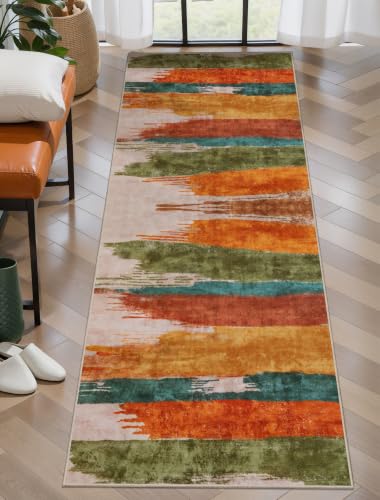2x6 Runner Rug for Hallway Kitchen, Modern Abstract Washable Orange