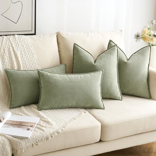 MIULEE Pack of 2 Sage Green Decorative Pillow Covers 20x20 Inch Soft Chenille Luxurious Couch Throw Pillows Farmhouse Cushion Covers with Elegant Design for Sofa Bedroom Living Room Summer Home Decor