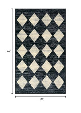 Lahome Zelie Moroccan Trellis Area Rug - 3x5 Washable Black Entry Rug Non Slip Living Room Mat, Distressed Lattice Soft Stain Resistance Indoor Throw Carpet for Front Door Foyer Bedroom Bathroom