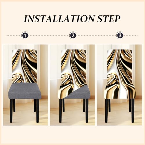 FOREVER QUEEN Black Gold Chair Covers Set of 4, Flower Design Stretch Dining Chair Slipcovers Washable Universal Seat Protectors for Kitchen, Banquet, Party