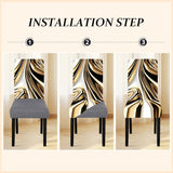FOREVER QUEEN Black Gold Chair Covers Set of 4, Flower Design Stretch Dining Chair Slipcovers Washable Universal Seat Protectors for Kitchen, Banquet, Party