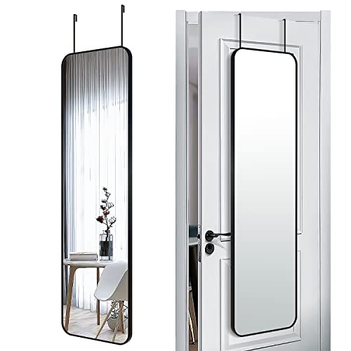 SCWF-GZ 47x14 Mirror Rectangle Full Body Length Door Hanging Wall Mounted Metal Aluminum Alloy Frame Dressing Make-up Mirrors for Entryway Bedroom Bathroom Living Room 47 14 inch Black