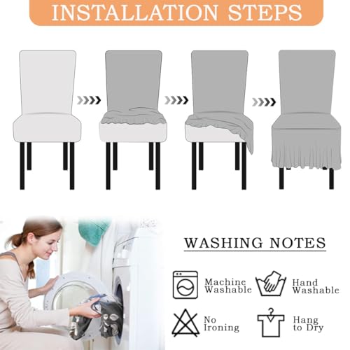 Dining Chair Covers with Skirt Stretch Dining Chair Cover with Printed Design Removable Long Ruffled Skirt Parson Chairs Slipcovers for Kitchen Banquet Wedding Set of 4 YHYT01-5