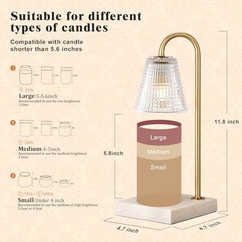 Hong-in Modern Gold and Marble Candle Warmer Lamp with Textured Glass Shade, Elegant Candle Lamp for Bedroom Living Room Kitchen, Luxury Home Decor Accent Lamp,Birthday Gift for Women