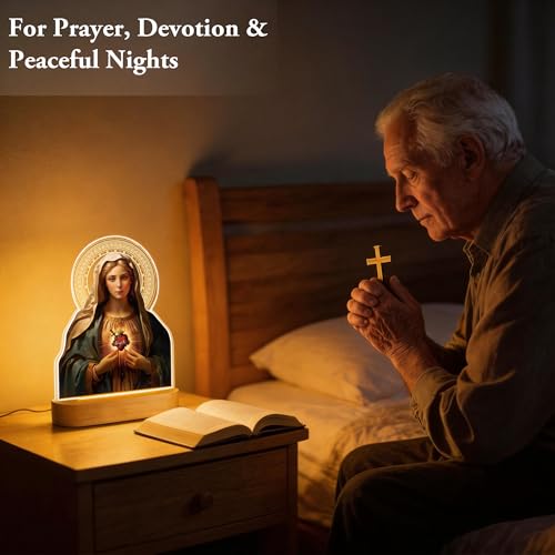 Anywin Virgin Mary 2 Acrylic Sheets Night Light, Catholic Religious Decor with Glowing Halo, Warm Light for Home Altar Prayer Bedroom, Christian Inspirational Gifts for Mother Grandma Priest