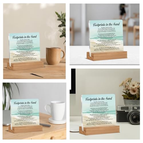 Christian Religious Gifts for Friends Coworkers, Footprints in the Sand Office Acrylic Desk Decor, Motivational Gifts for Women Men Besties