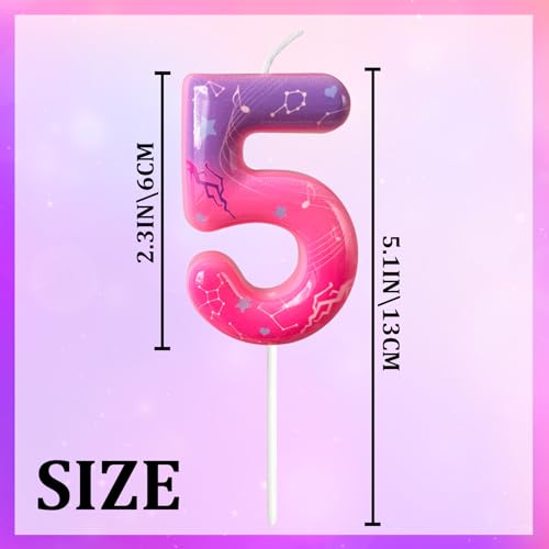 K-pop Pink Purple Number Birthday Candle – Trendy Cake Decoration for Themed Parties, Sparkly Gradient Cake Topper for Girls Birthday Party Decoration for Teens（Number 5）