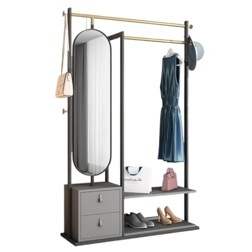 Full-Length Mirror Multifunctional Floor-Standing Coat Rack Fitting Mirror Combination Living Room Bedroom Dressing Mirror with Lockers Full Length Floor Mirror (Gold 115cm)