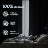 Melodieux 100% Blackout Curtains for Bedroom, Linen Textured Light Blue Black Out Curtains 84 Inch Long, Grommet Top Thermal Insulated Window Drapes for Living Room, 52" W x 84" L, 2 Panels