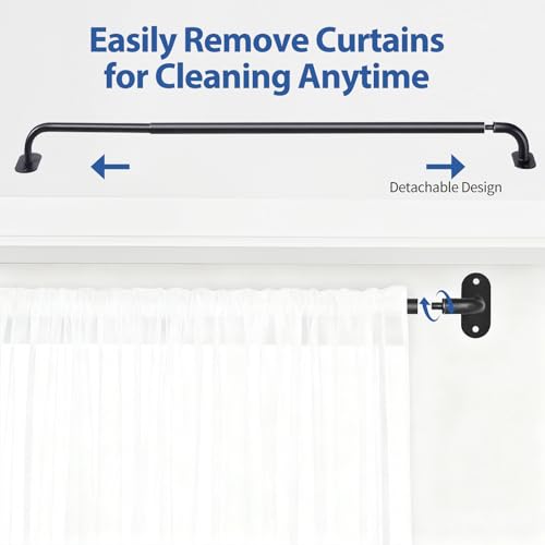French Door Curtain Rod Adjustable 18"-32", Wrap Around Cafe Curtain Rod 1/2" Diameter, Screwed Sash Rods for Door Window, Black, 2 Pack