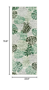 Wonnitar Leaf Washable 2x6 Rug Runner, Tropical Green Bathroom Rugs Runner Kitchen Carpet, Non-Slip Monstera Plant Non-Shedding Low Pile Accent Mat for Hallway Bedroom Closet