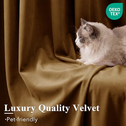 StangH Gold Brown Velvet Curtains 96 inches Long for Living Room, Luxury Back Tab Heavy Blackout Thermal Insulated Privacy Window Drapes for Bedroom/Sliding Door/Hall, W52 x L96, 2 Panels