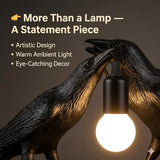 Raven Lamp Gothic Decor, Black Crow Table Lamp with LED Bulb, Unique Dark Aesthetic Night Light for Bedroom Desk, Halloween Home Decoration Gift