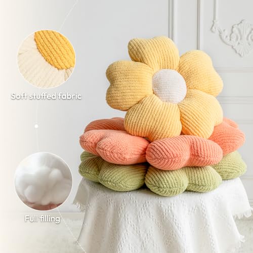 Flower Shaped Throw Pillow, Fun Daisy Pillow, 15.7" White Cute Decorative Seat Cushion Aesthetic Flower Plush Pillows for Bed Floor Couch Chair
