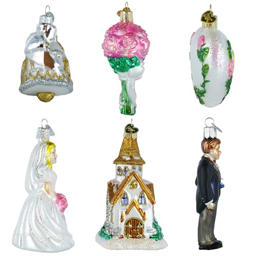Wedding Collection Set of 6 Glass Old World Christmas Ornament 14011